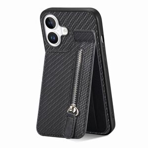 F�r Apple iPhone 17 Carbon Look Vertikal Flip Kunstleder H�lle Schwarz