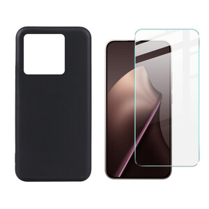 F�r Xiaomi 15T 5G Silikon TPU Schutz H�lle Schwarz + 9H Hart Glas