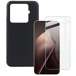 F�r Xiaomi 15T Pro 5G Silikon TPU Schutz H�lle Schwarz + 9H Hart Glas