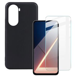 F�r Xiaomi Poco M7 4G Silikon TPU Schutz H�lle Schwarz + 9H Hart Glas