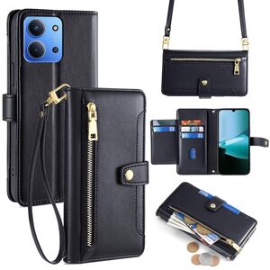F�r Xiaomi Redmi 15C 5G / 4G Crossbody Kunstleder Wallet H�lle Schwarz