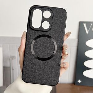 F�r OnePlus 15 MagSafe Cloth Texture TPU Design H�lle Schwarz