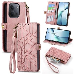 F�r Xiaomi Redmi 15C 5G / 4G Kunstleder Design Zipper Book H�lle Rosa