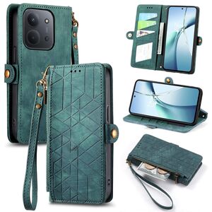 F�r Xiaomi Redmi 15C 5G / 4G Kunstleder Design Zipper Book H�lle Gr�n