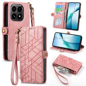 F�r Xiaomi 15T 5G Geometric Kunstleder Design Zipper Book H�lle Rosa