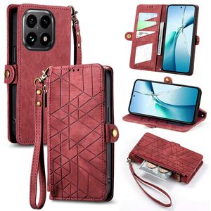 F�r Xiaomi 15T 5G Geometric Kunstleder Design Zipper Book H�lle Rot