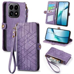F�r Xiaomi 15T 5G Geometric Kunstleder Design Zipper Book H�lle Lila