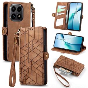 F�r Xiaomi 15T 5G Geometric Kunstleder Design Zipper Book H�lle Braun