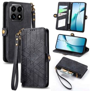F�r Xiaomi 15T 5G Geometric Kunstleder Design Zipper H�lle Schwarz