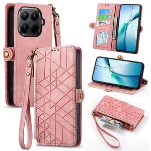 F�r Xiaomi 15T Pro 5G Geometric Kunstleder Zipper Book H�lle Rosa