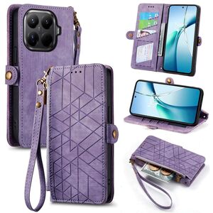 F�r Xiaomi 15T Pro 5G Geometric Kunstleder Zipper Book H�lle Lila
