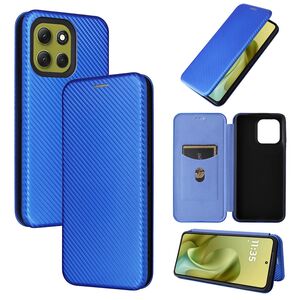 F�r Motorola Moto G86 5G Carbon Faser Textur Flip Schutz H�lle Blau