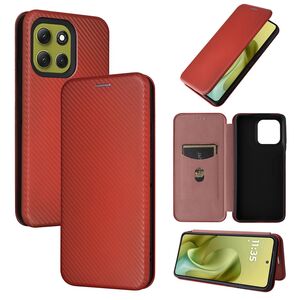 F�r Motorola Moto G86 5G Carbon Faser Textur Flip Schutz H�lle Braun