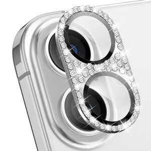 F�r Apple iPhone 17 Kamera Diamant Design Schutzglas Metall Silber
