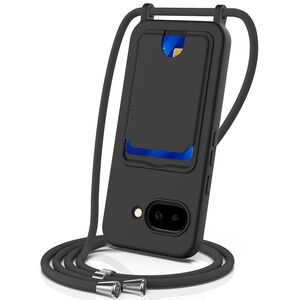 F�r Google Pixel 10a Silikon Kartenfach H�lle mit Umh�ngeband Schwarz