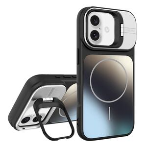 F�r Apple iPhone 17 AG Frosted TPU MagSafe H�lle mit Stand Schwarz