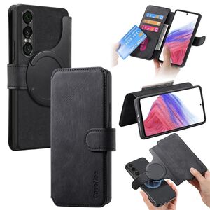 F�r Sony Xperia 1 VII CaseNeo MagSafe Kunstleder H�lle Retro Schwarz