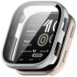 F�r Amazfit Bip 6 Kunststoff Watch Schutz H�lle + 9H Hart Glas Silber