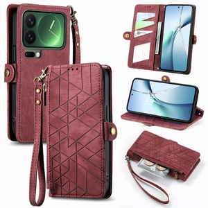 F�r Xiaomi 17 Pro Max Geometric Kunstleder Zipper Book H�lle Rot