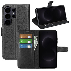 F�r Samsung Galaxy S26 Ultra Kunstleder Wallet Schutz H�lle Schwarz