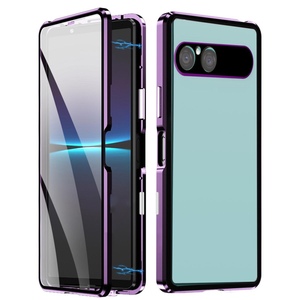 Magnetisch Metall f�r Sony Xperia 10 VII Full Schutz Hartglas Lila