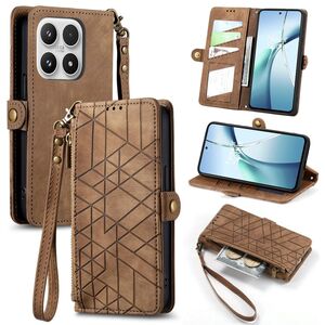 Wallet Klapph�lle f�r Xiaomi 17 Geometric Kunstleder Zipper Book Braun