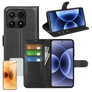 Klaph�lle + Schutzglas f�r Xiaomi 17 Kunstleder Book Wallet + 9H Glas
