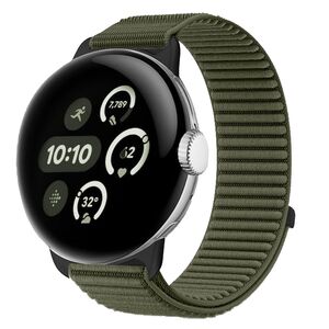 Nylon f�r Google Pixel Watch 4 / 3 45mm Klettverschluss Band D- Gr�n
