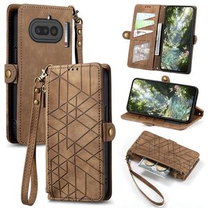 Wallet Klapph�lle f�r Nothing Phone 4a Kunstleder Zipper Braun