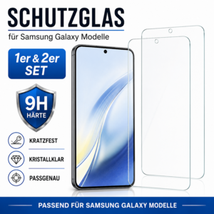 Schutzglas Displayschutz f�r Samsung Galaxy Modelle Hartglas Echt Glas 9H Set