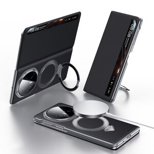 Leder f�r Honor Magic V6 Magnetisches Case View Window Schwarz