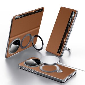 Leder f�r Honor Magic V6 Magnetisches Case View Window Braun