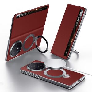 Leder f�r Honor Magic V6 Magnetisches Case View Window Rot