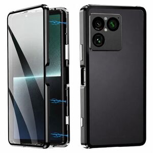 Magnetisch Metall f�r Sony Xperia 10 VIII Full Schutz Hartglas Schwarz