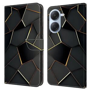 Kunstleder Xiaomi Redmi A7 4G Cover Wallet Print Motiv Schwarz Gold