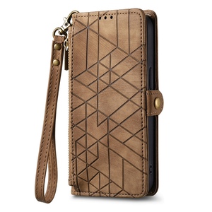 Wallet Klapp Tasche f�r Samsung Galaxy S26 FE Kunstleder Zipper Braun