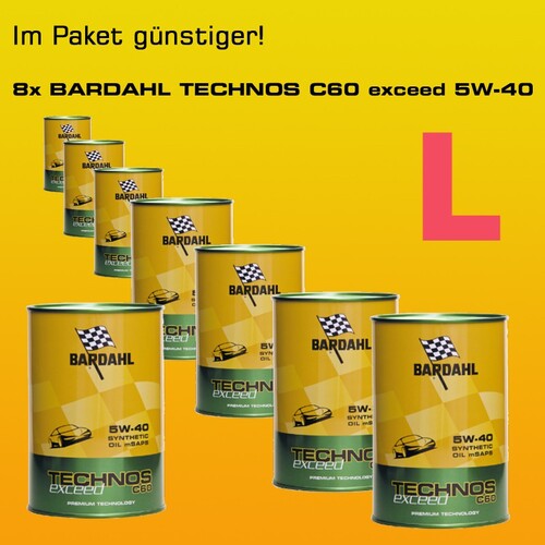 Paket L: BARDAHL TECHNOS C60 Motor Oil 5W-40 exceed  - 8x1 Liter-Dose