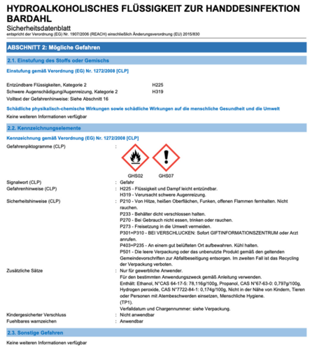 BARDAHL Hydroalkoholische Fl�ssigkeit  zur H�ndedesinfektion - 5 Liter-Kanne