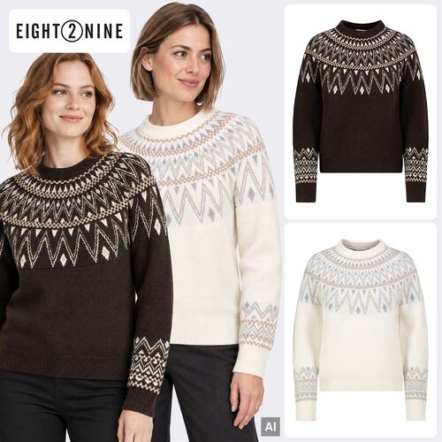 Strickpullover mit Rundhalsausschnitt und Norwegermuster