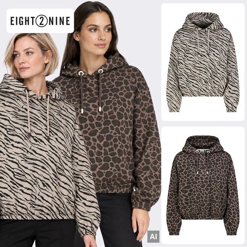 Kapuzenpullover Animalprint Langarm Elastischer Bund