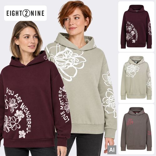 Kapuzenpullover Langarm Blumenprint Rippb�ndchen Casual