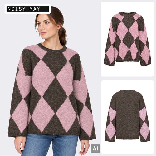 Kuschliger Strickpullover Rautenmuster Relaxed Fit