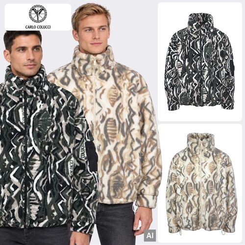 Teddyjacke Oversize Stehkragen Grafisches Allovermuster