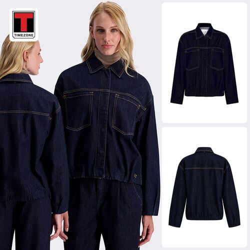Jeansjacke Brusttaschen Kontrastn�hte Elastischer Saum