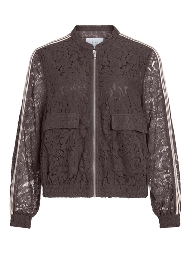 Bomberjacke Florale Spitze Baseballkragen Pattentaschen 