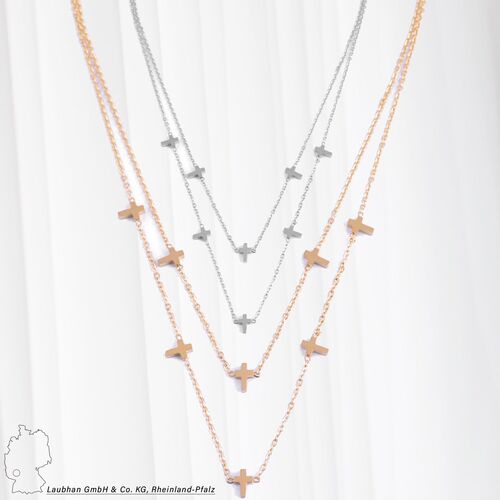 Halskette aus Edelstahl Kreuze Anh�nger Layer Ankerkette Schmuck Mehrreihig Karabinerverschluss