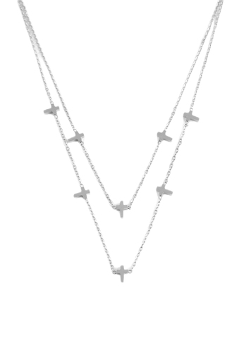 Halskette aus Edelstahl Kreuze Anh�nger Layer Ankerkette Schmuck Mehrreihig Karabinerverschluss 