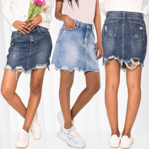 Damen Destroyed Mini Jeansrock