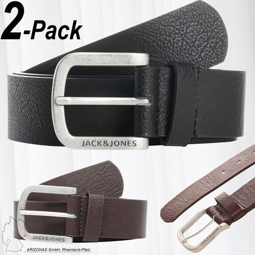 Jack & Jones Leder Optik G�rtel 2-er St�ck Set Pack mit Metall Schnalle JACHARRY