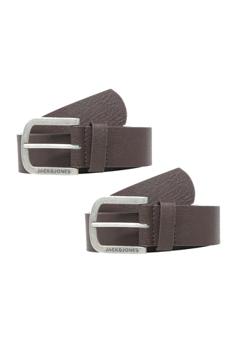 Jack & Jones Leder Optik G�rtel 2-er St�ck Set Pack mit Metall Schnalle JACHARRY 